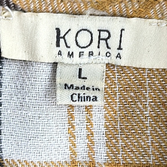 Kori America Flannel Half Button Pullover Yellow/Brown Sz L - Picture 9 of 9